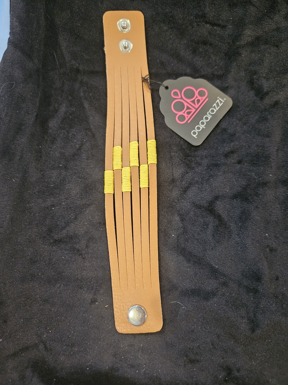 paparazzi Tan Wrap Bracelet with Yellow Thread Accents
